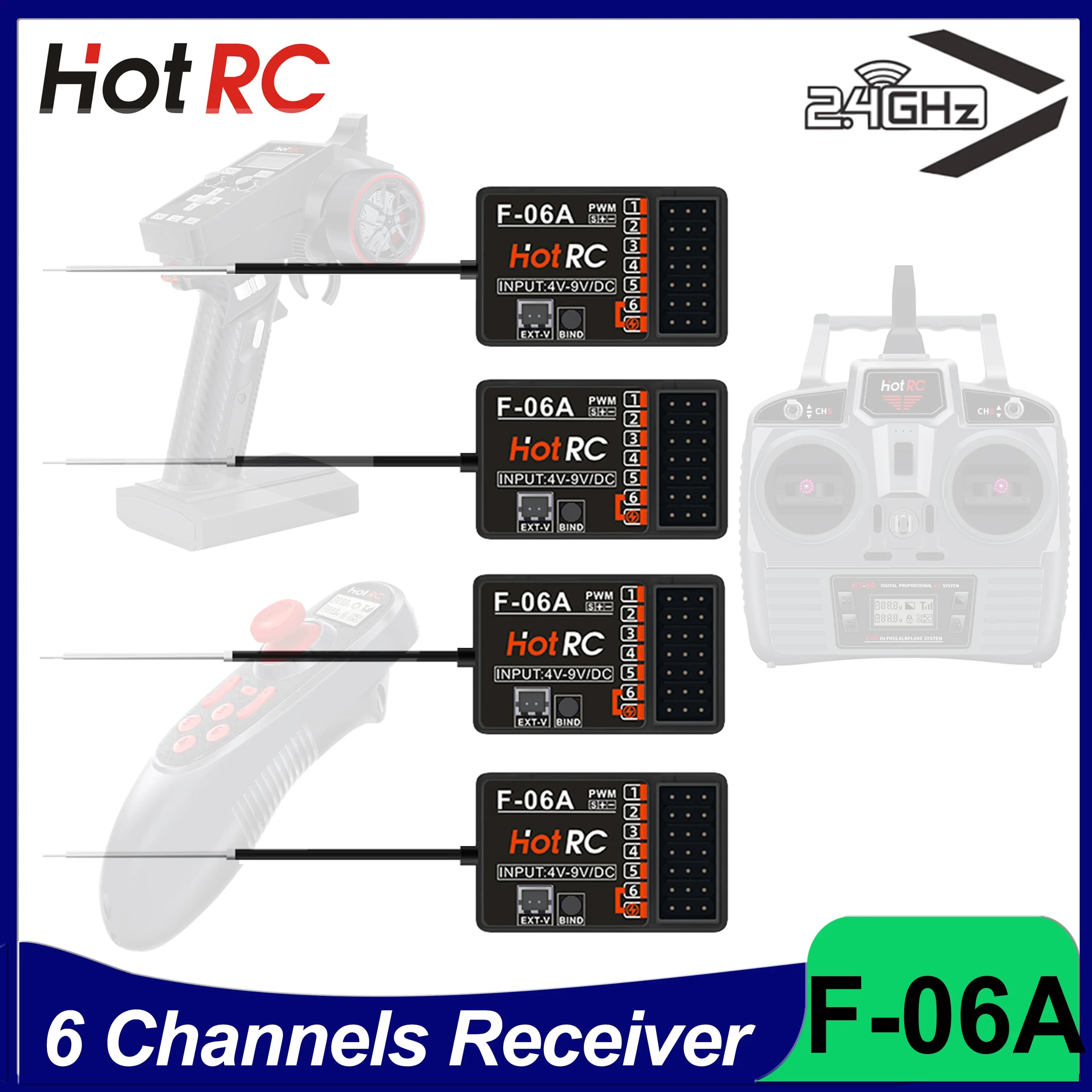 RC F-06A ricevitore a 6 canali per HotRC CT-6A HT-6A trasmettitore DS600 telecomando autoradio controllo parti dell'aeroplano