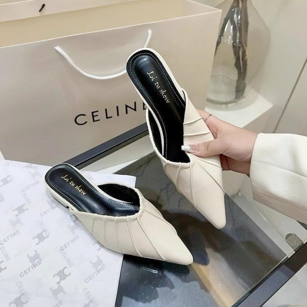 Pantofole da donna estive con punta coperta Pantofole alla moda Slip on scarpe scorrevoli poco profonde Calzature stile street dress comfort