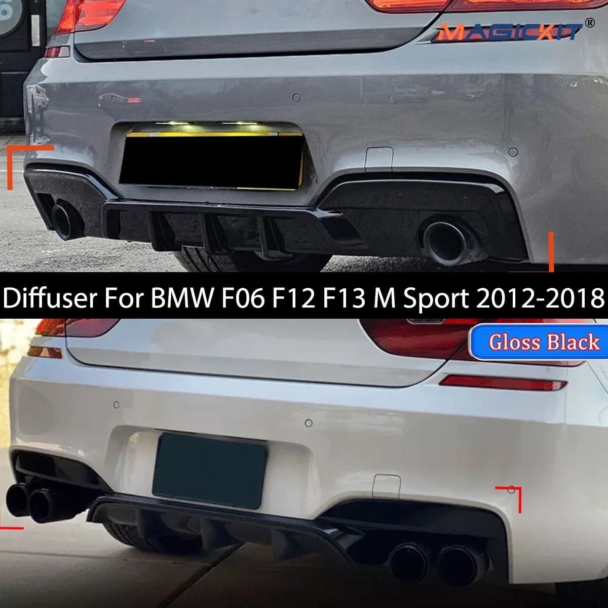 Magickit Doppio e Singolo Scarico Paraurti Posteriore Diffusore Labbro per BMW F06 F12 F13 640i 650i M Sport 2012-2018 Coupe 2 Porte Berlina 4 Porte
