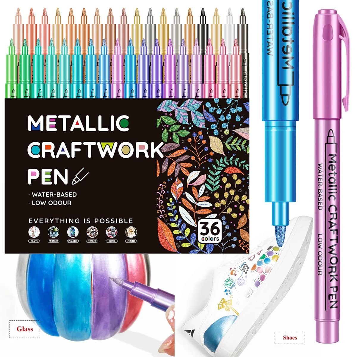 36 colori pennarelli a vernice metallica set di penne per pittura su roccia pietra ceramica legno tessuto ciottoli scrapbook riviste album fotografici