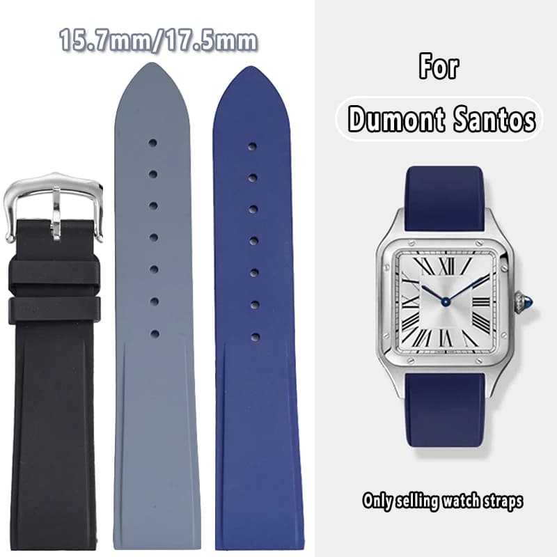 Quick Release Fluorine Rubber Watch Band For Cartier Santos Dumont Viton Men Women's Fkm Watch Strap 15.5mm 17.5mm Accessories