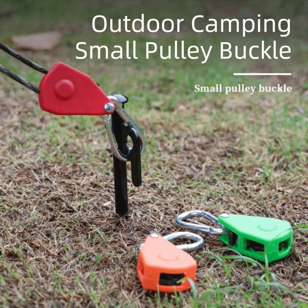 Set of 2 Adjustable Hooks for Tent Corde with Pulley, Metal Gear Reinforced for Security, Set of Reflective Cords for Camping
