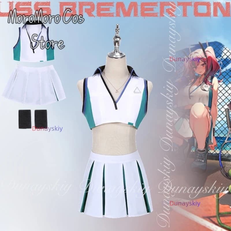 Azur Lane Gioco USS Bremerton Cosplay con bolero bianco e gonna corta Punti salienti rosa Doppia coda di cavallo Cosplay ssiSet completo