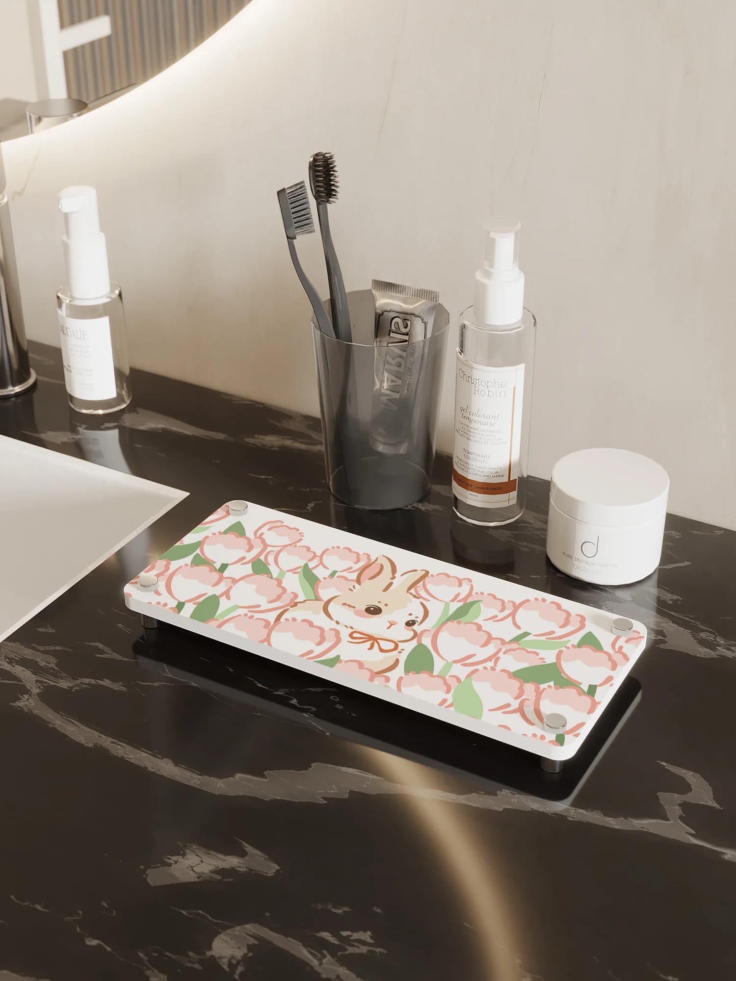 Tappetino da Bagno a Forma di Coniglio, Tappetino per Porta Spazzolino, Tappeto Rettangolare Decorativo in Silicone Assorbente per Superfici Dure
