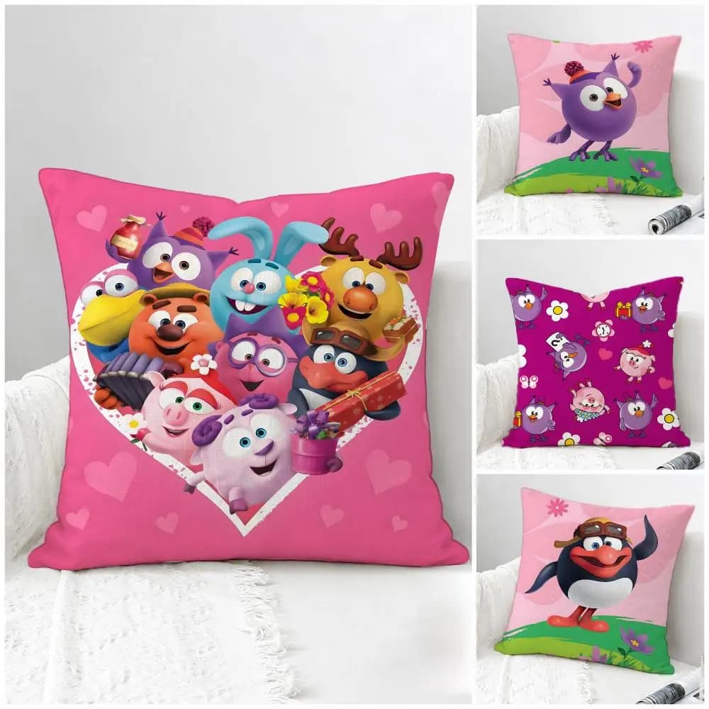 Cartoon KikoRiki Cushion Cover Natural Linen Pillowcase Set, All-in-One Decor for Sofa, Bedroom & Chair