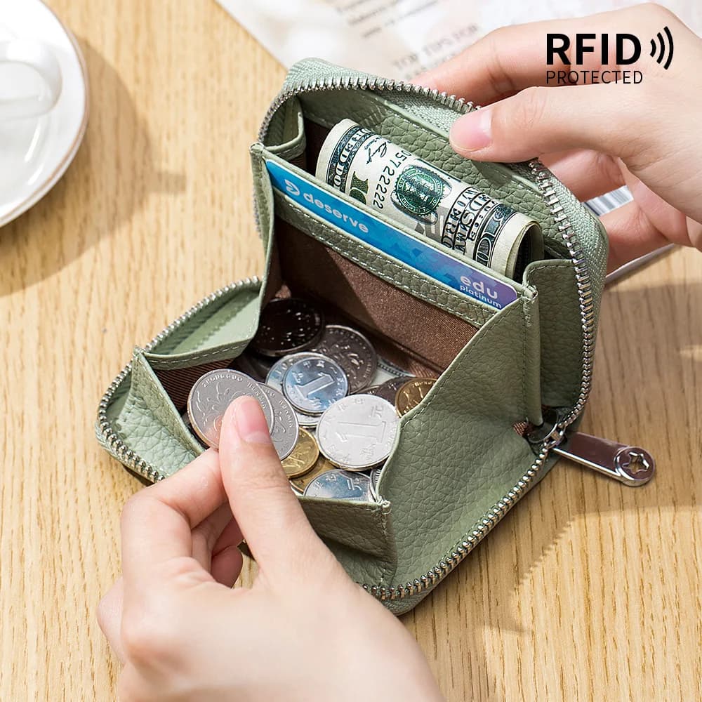 Nuovo portamonete in vera pelle da uomo piccolo tasca portamonete con blocco RFID porta biglietti da visita da donna elegante mini portafoglio porta soldi