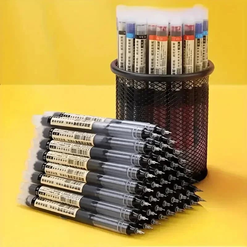 10 Pezzi Penne Gel di Alta Qualità con Punta a Ago, Inchiostro Nero Blu Rosso, Penna Liquida Diretta, Cancelleria Kawaii per Scuola e Ufficio