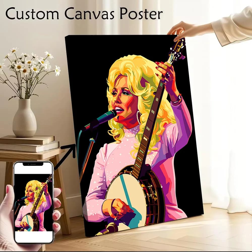 Dolly Parton Banjo Performance Art Canvas Print Perfect Gift for Fans Lovers Personalized Wall Art Poster for Luxury Decoration