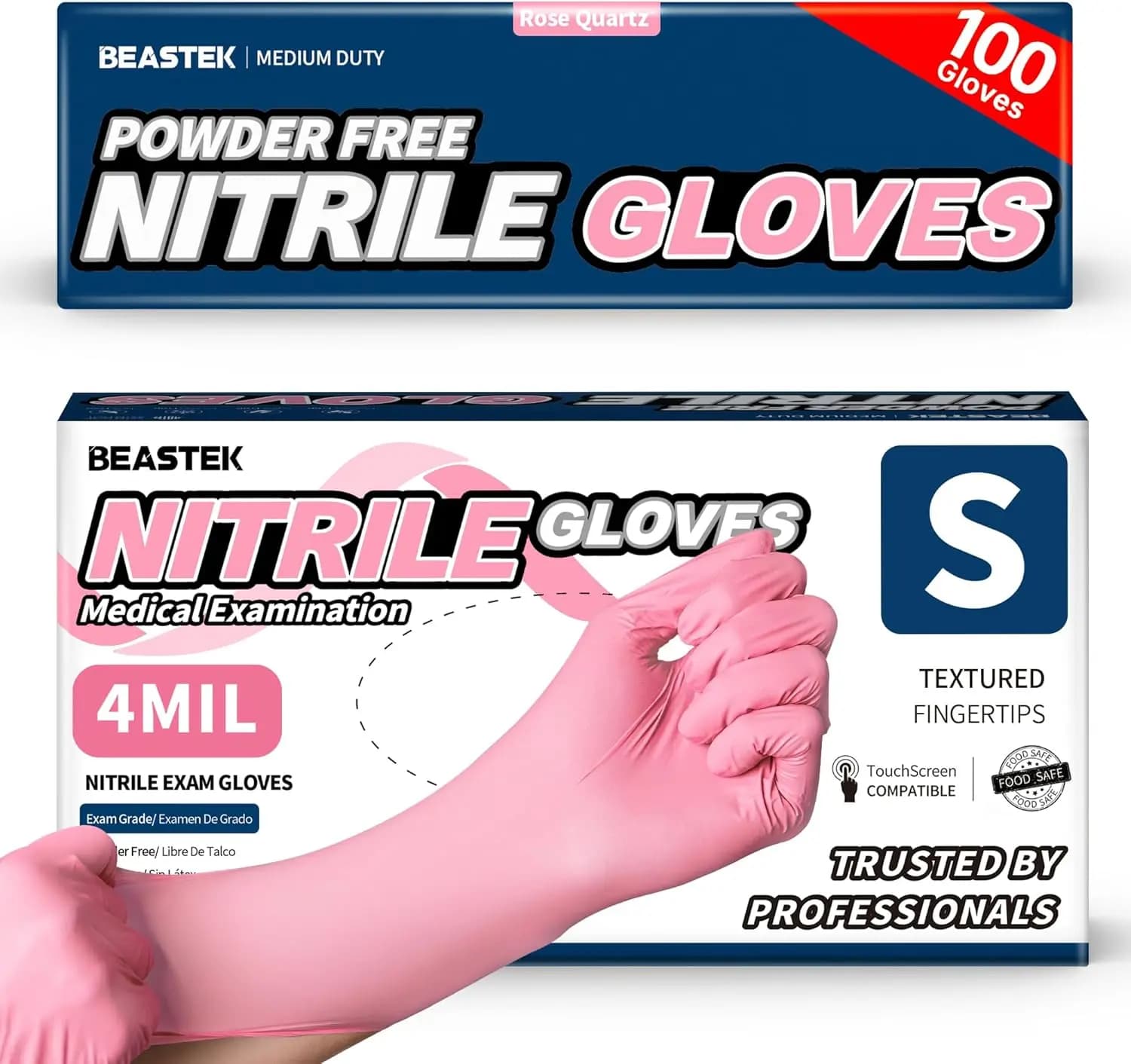 Guanti Monouso in Nitrile per Esami, 4 Mil, 100 Pezzi, Senza Polvere, Senza Lattice, Adatti per Alimenti, Orchid