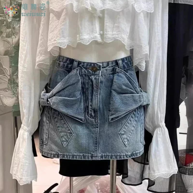 Short skirt in high waist denim by elegant woman Archi Kawaii Mini skirts sexy Jean Slim Streetwear Gonna Y2K Summer Streetwear