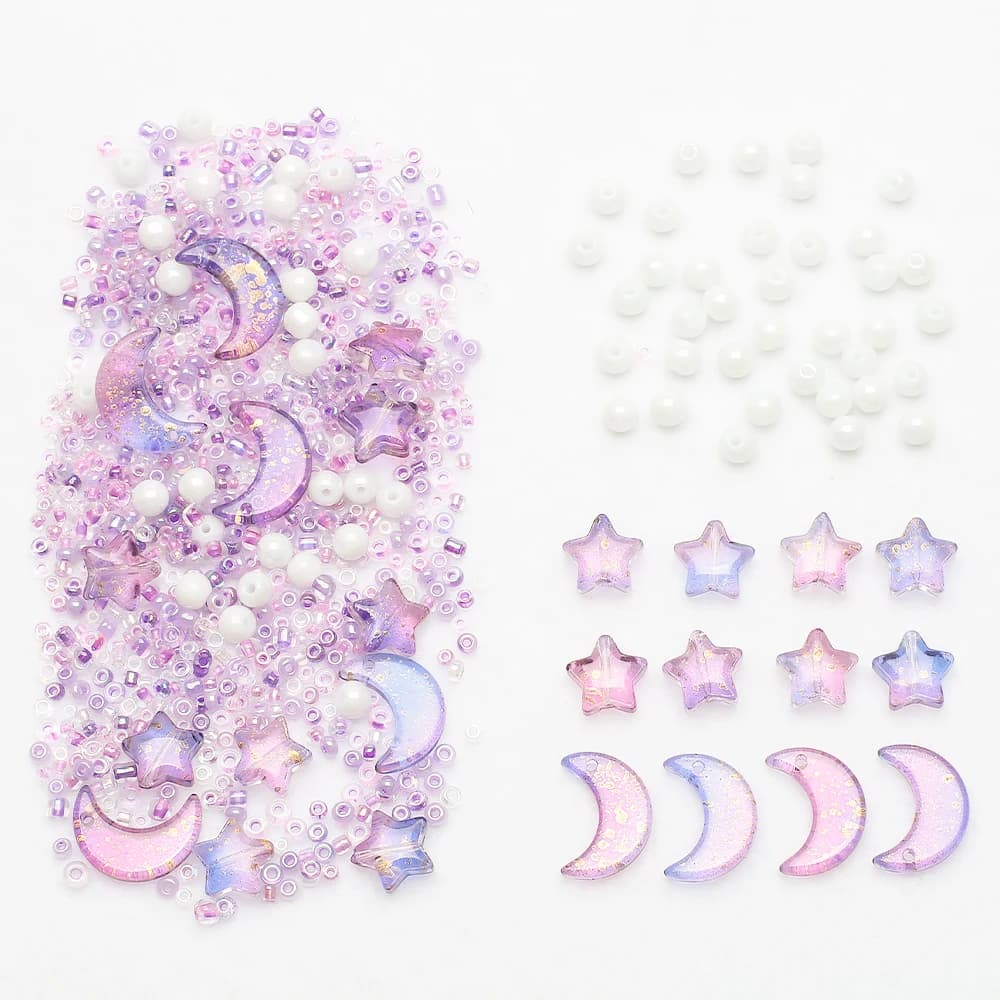 50g Moon Star Collision Gradient Mixed Pendants Porcelain White AB Crystal Glass Beads DIY Bracelets Necklaces Jewelry Making