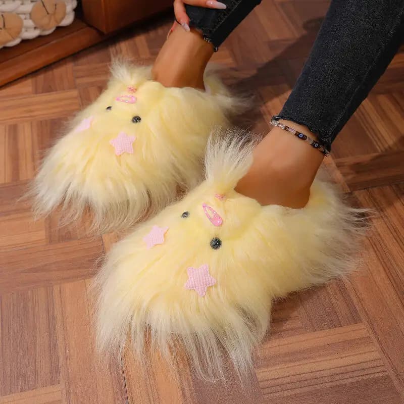 Pantofole da interno in pelliccia sintetica simpatico cartone animato Pantofole da casa Calde scarpe lunghe in peluche Comfort Pantofole da casa Donna Pelliccia soffice Scarpe da bambola fai da te