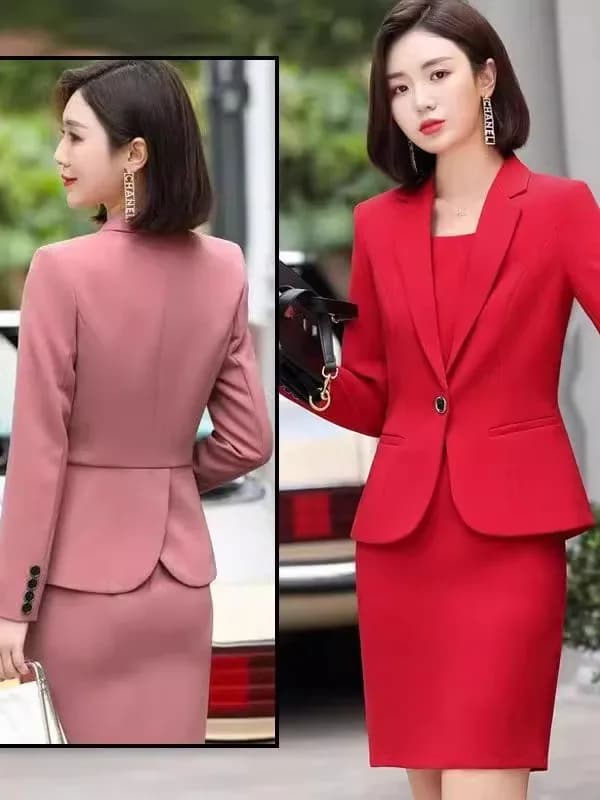plus Size Professional Suit Dress Two Piece Set Thin Long Sleeve Meat Covering West Coat Outerwear Spring Autumn High Waist