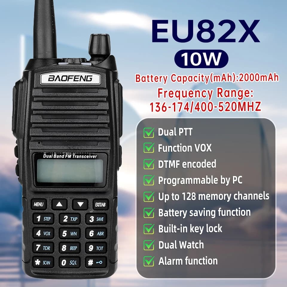 Aggiornamento BaoFeng EU82X 10W Opzionale Baofeng UV 82 Walkie Talkie 10KM Dual Band Vhf/Uhf Fm Radio ricetrasmettitore 10KM 82HP UV-9R UV-5R