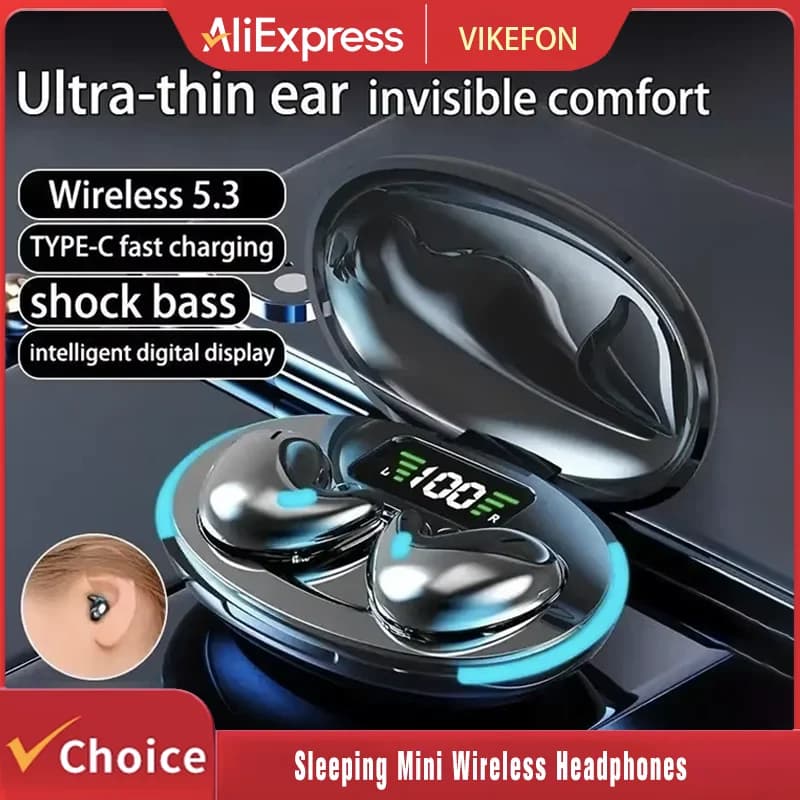 Auricolari wireless mini per dormire, cuffie TWS Bluetooth stereo nascoste con microfono, chiamate HD, impermeabili