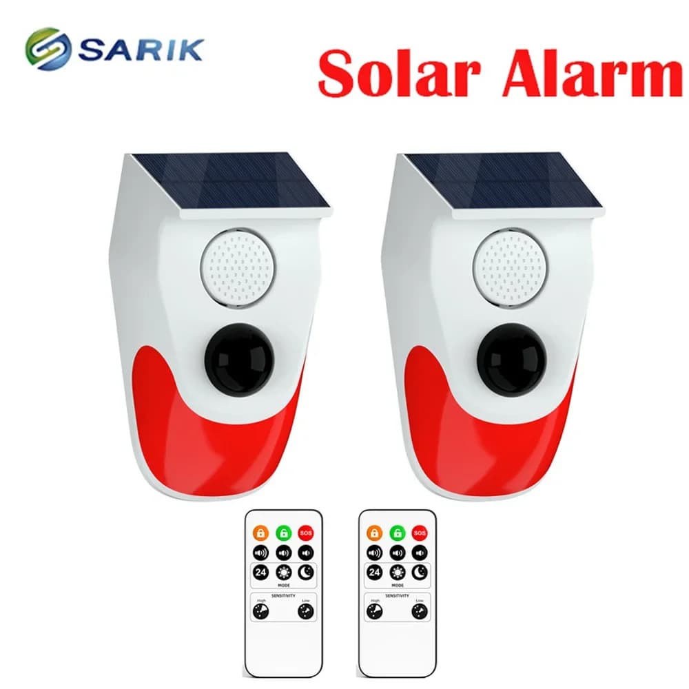 Sensore di movimento allarme sonoro solare con telecomando Sirena da 120 dB Avviso sonoro Avviso flash Sistema di allarme di sicurezza stroboscopico per la casa