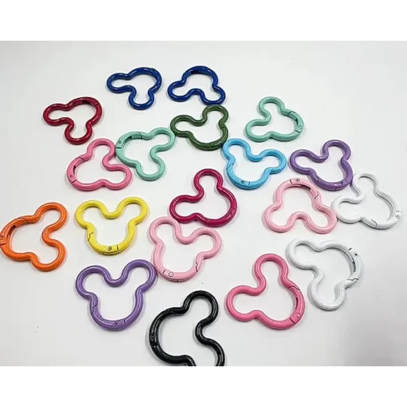 Painted Color Mickey Spring Buckle Bear Split Ring Elastic Loop Keychain Lovely DIY Craft Fittings Exquisite Metal Connectors