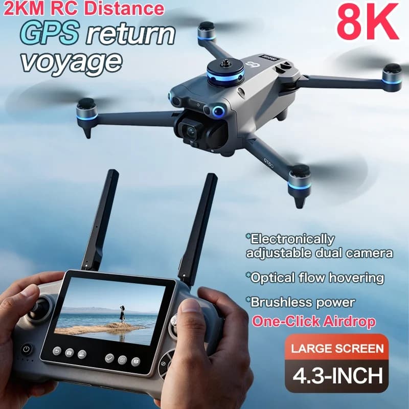 8K ESC Aerial Smart Airdrop 4.3in Screen FPV Remote Control Quadcopter 5G Brushless GPS Return Obstacle Avoidance RC Drone Toy