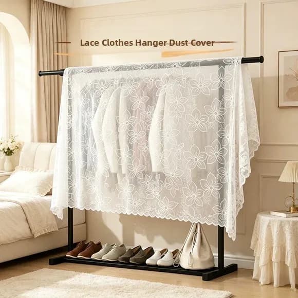 Large Lace Dust Cover Curtain Floor Length Wardrobe Romantic Atmosphere Sensation Clothes Hanger Luxury Cover Towel