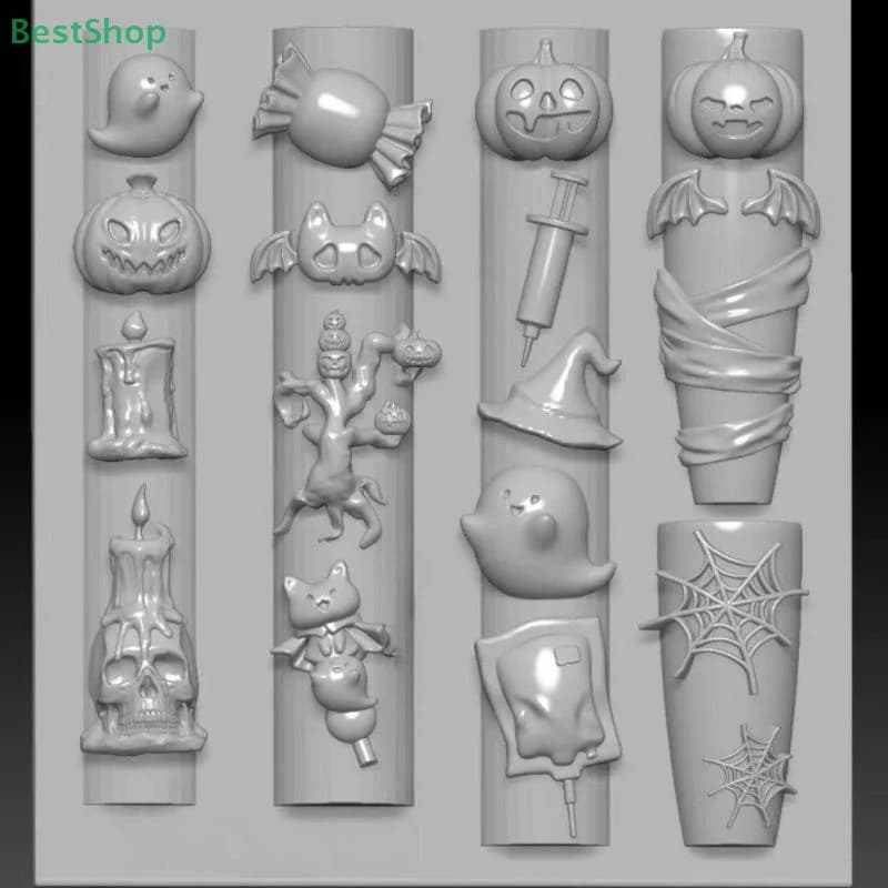 ★ Stampo per unghie in silicone 3D Stampo per sollievo ragno zucca di Halloween Decorazione per nail art Modello per manicure trasparente