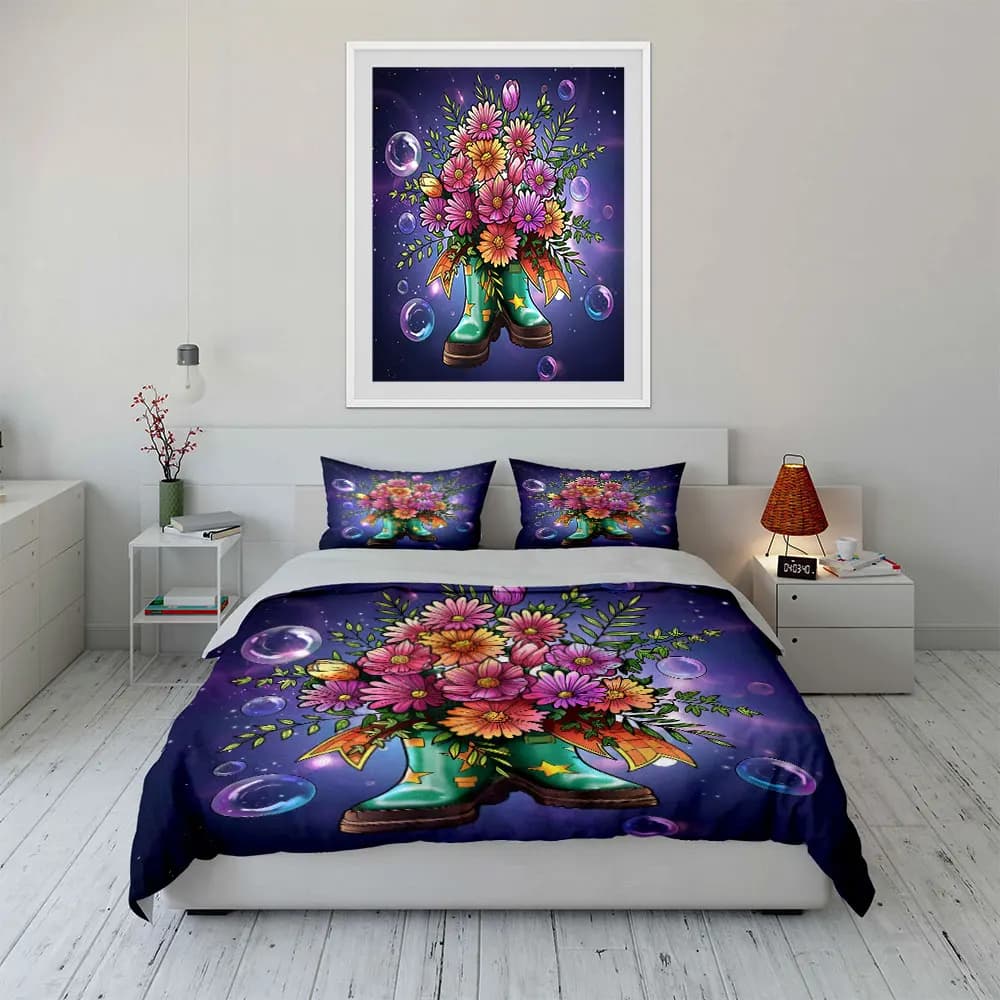 Set Decorativo per Camera da Letto con Motivo Floreale, Include 1 Copripiumino e 2 Federe, Disponibile in Misure Singolo, Doppio, King, Queen, Idea Regalo