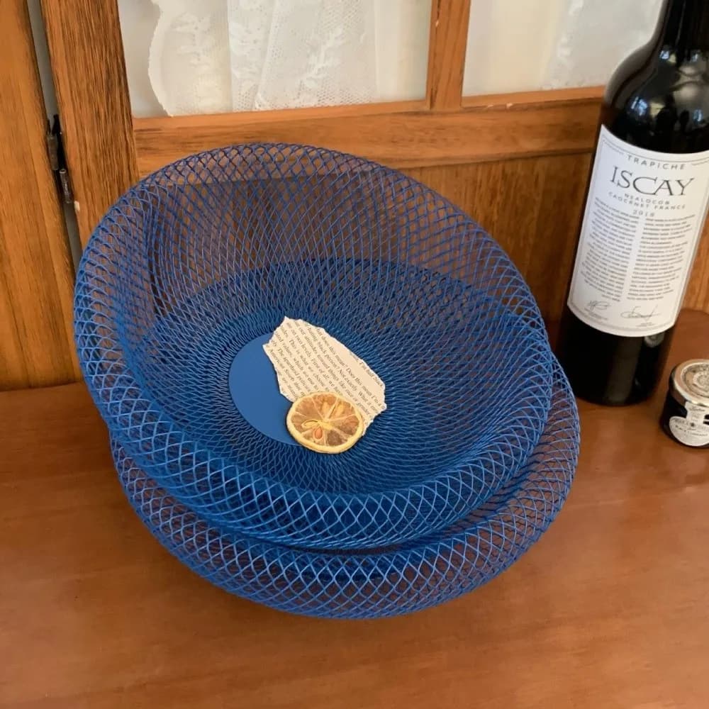 Cesto Creativo Rotondo in Ferro Battuto per Frutta, Piatto Cavo per Frutta Secca, Cesto a Rete per Snack, Grande Cesto in Ferro per Frutta e Verdura, per Picnic
