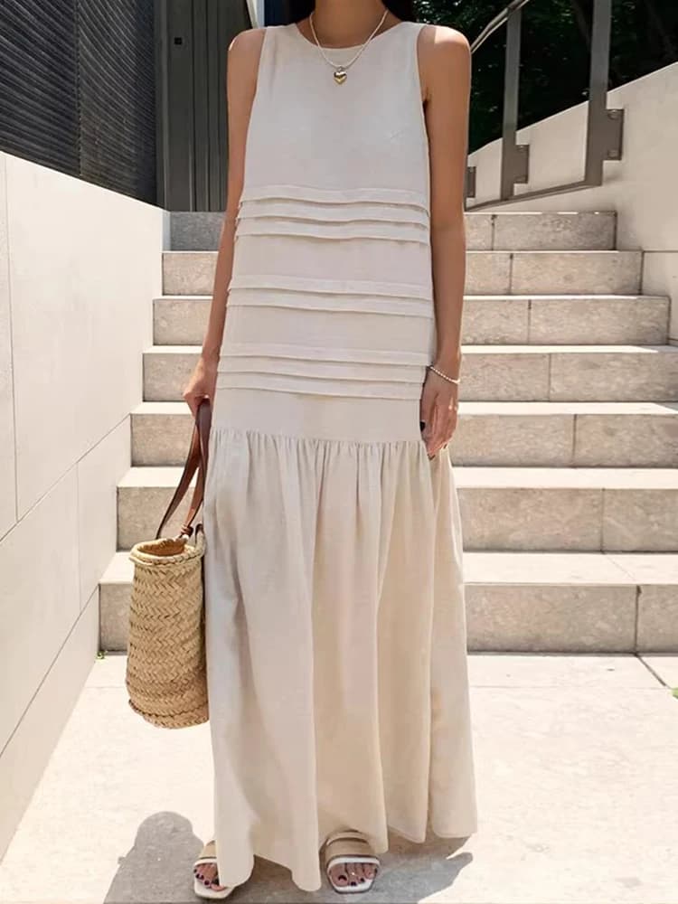 Liangliang Summer New Style Women's Loose Vest Dress with Layering Sensation Holiday Mood Long Skirt Bell Sleeve Maxi Dress
