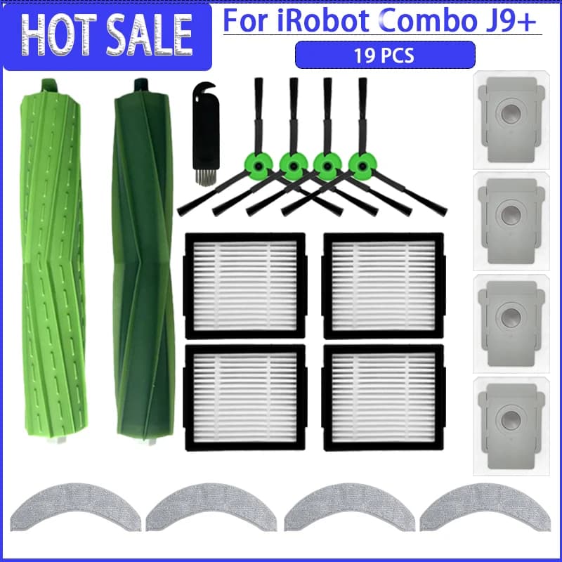 Misura per (iRobot Roomba COMBO J7+ / COMBO J9+ / COMBO 10 Max) Parti per aspirapolvere Rullo principale Spazzola laterale Filtro Hepa Mop Sacchetto per la polvere in tessuto