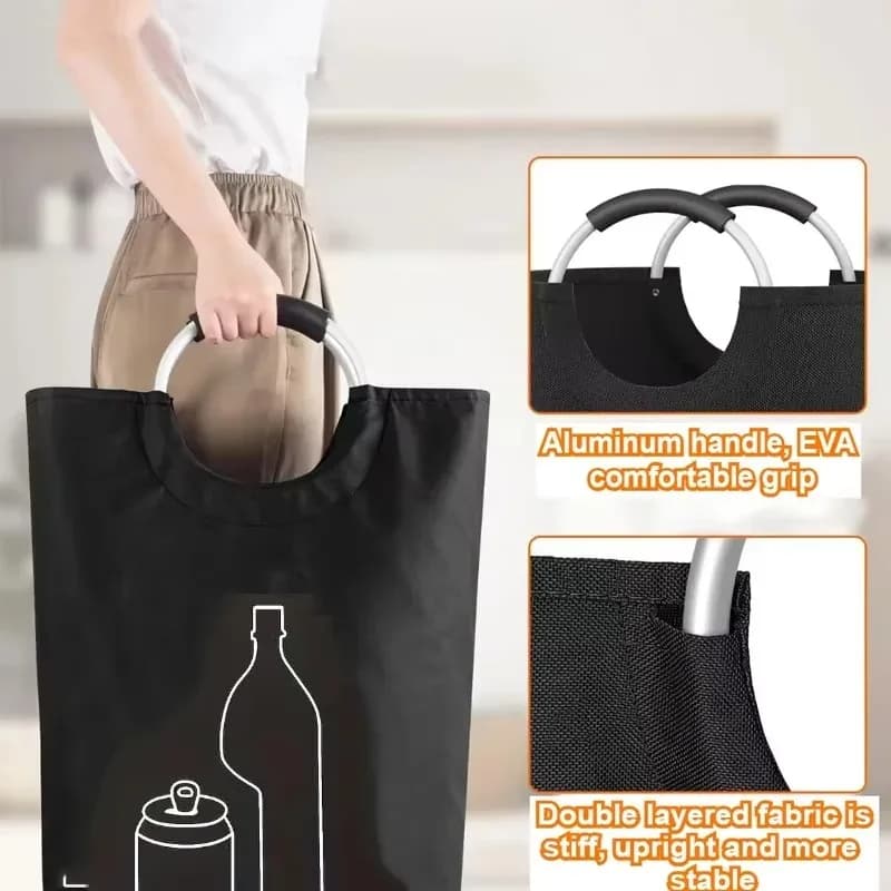 1PCS Large 82L Empty Bottle Storage Basket with Aluminum Handle Folding Wastewater Collector Bag for Recycling Bin