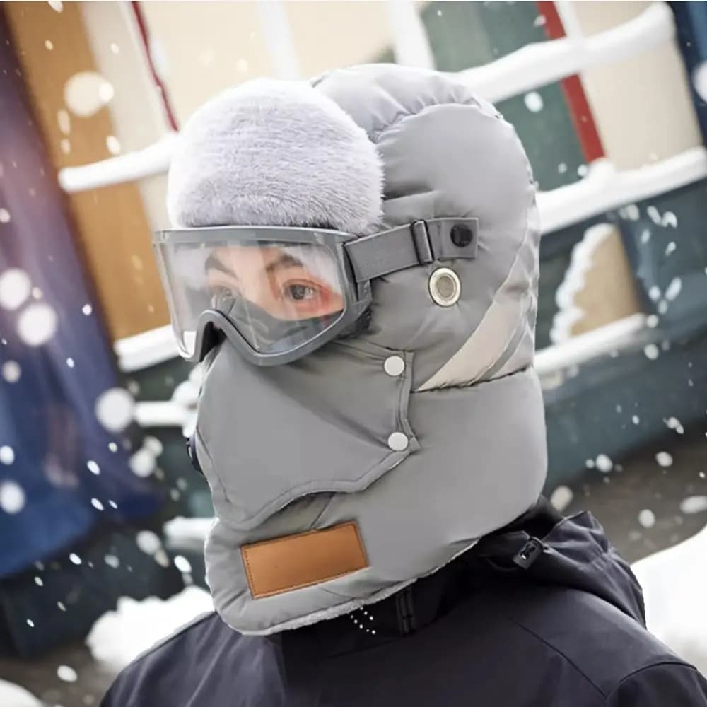 Russian Ushanka Ski Hat Earflap with Goggles Cycling Windproof Cap Padded Hood Beanies Snow Caps Winter Warm Beanies Sports