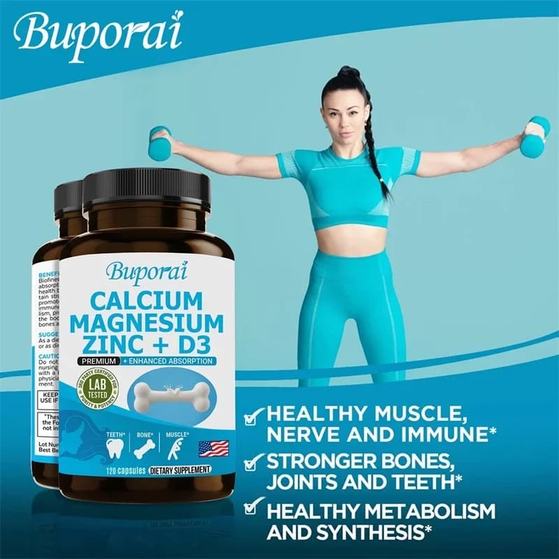 Calcium, Magnesium, Zinc and Vitamin D3 - Supports bone strength, teeth, muscle and immune health, vitamin and mineral supplement