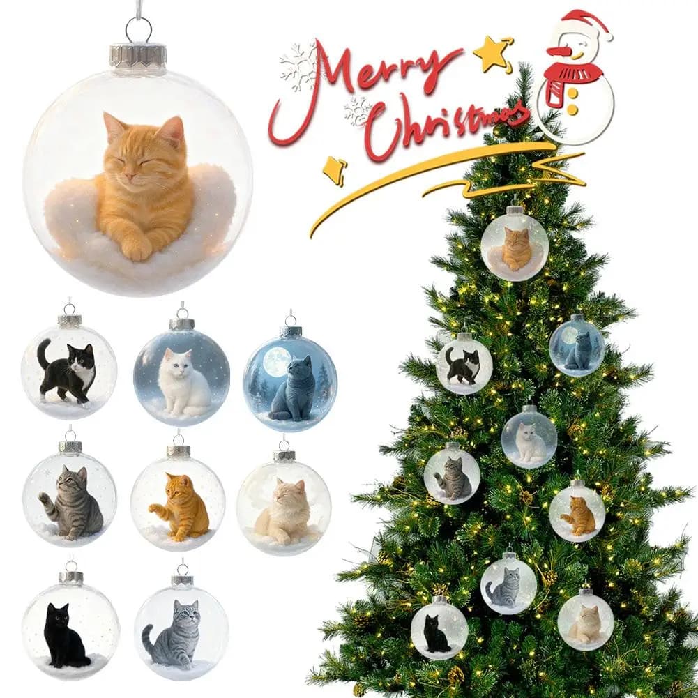 Gatto di vetro Natale trasparente acrilico palla modello gatto creativo albero di Natale decorazione pendente per la casa
