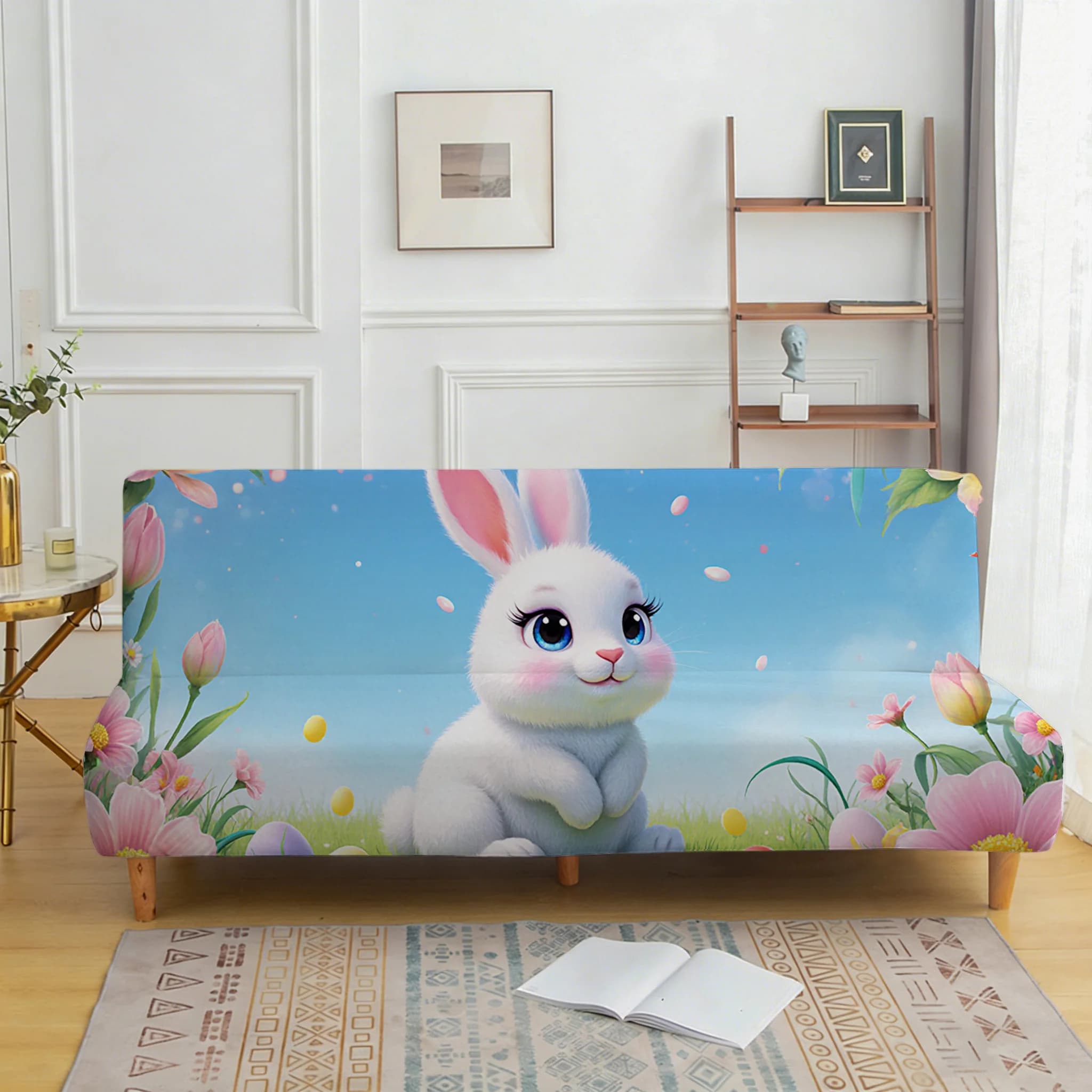Cover with Garden Rabbit Style Carton, Bladeless Elastic Cover, Dustproof and Anti-slip Protection for Furniture