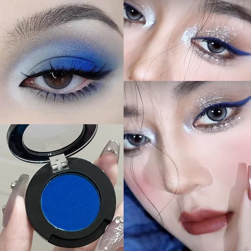 Singolo Klein Blue Smoked Blue Eye Shadow Palette Pigmenti rossi gotici Trucco occhi affumicato Eyeliner ombretto baco da seta bianco sdraiato