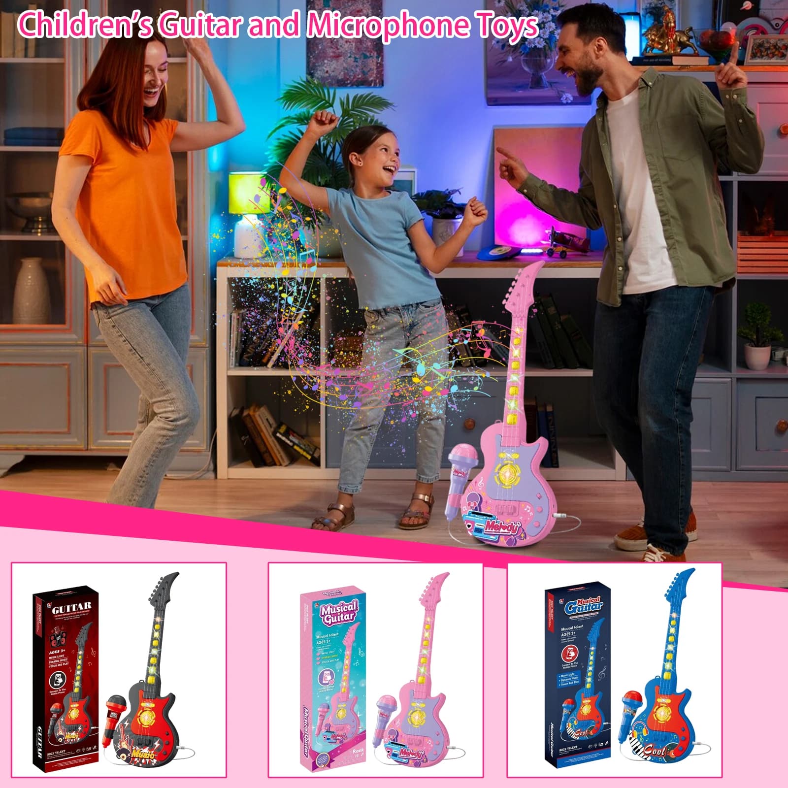 Chitarra e microfono per bambini Giocattoli Guitar Played Young Party Performance per bambini Strumenti domestici Macchina per karaoke per bambini