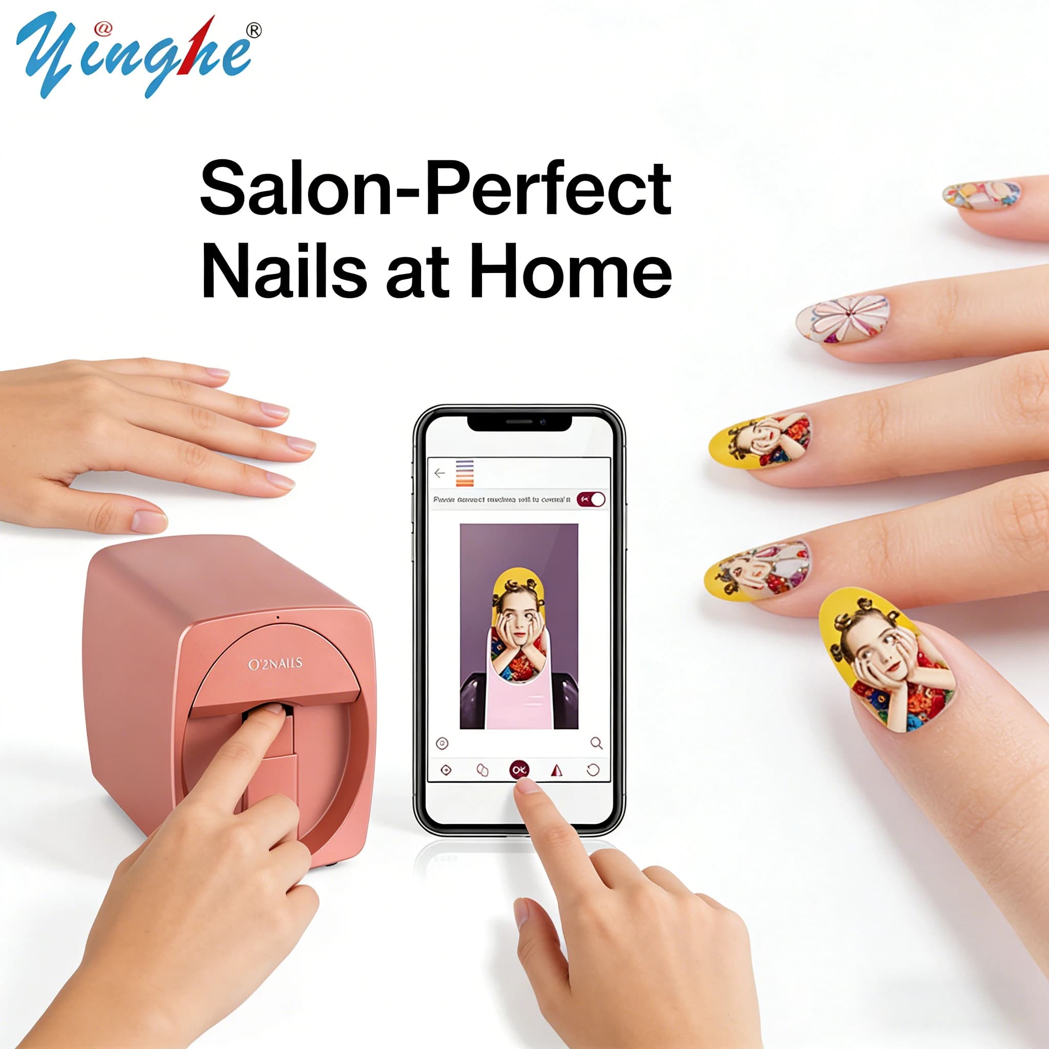 O2Nails Stampante per Unghie Portatile M1 - Stampa Professionale di Motivi 3D da Smartphone, Perfetta per Saloni e Uso Personale