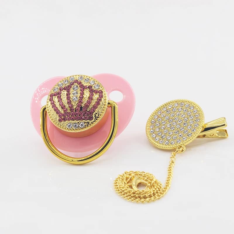 Ciuccio con corona bling con ciucci Clip a catena BPA gratuito in silicone per capezzoli per neonati Succhietto per neonati Neonati maschi Regalo per ragazze 0-24M