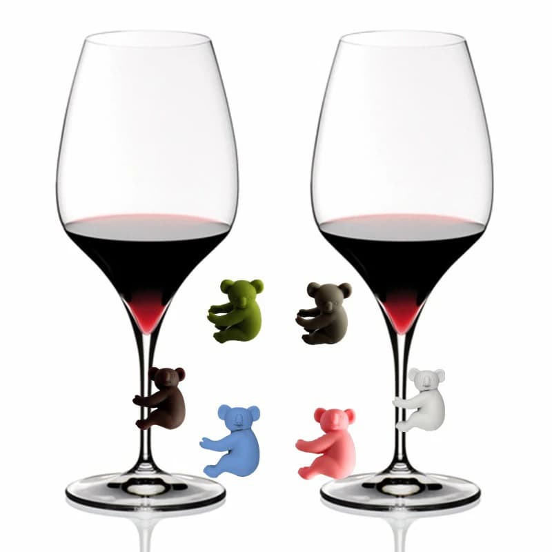 6 pezzi di etichette in silicone a forma di koala, riconoscimento del bicchiere di vino, etichette di identificazione del bicchiere da bere, etichette, cartelli, stoviglie all'aperto