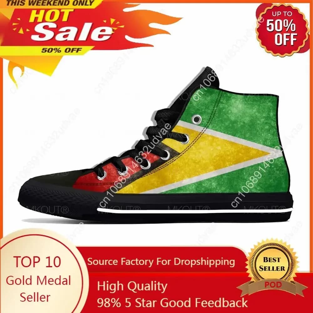 Hot Guyana Bandiera Guyana Orgoglio Patriottico Moda Scarpe di stoffa casual Scarpe da ginnastica alte comode e traspiranti con stampa 3D Uomo Donna