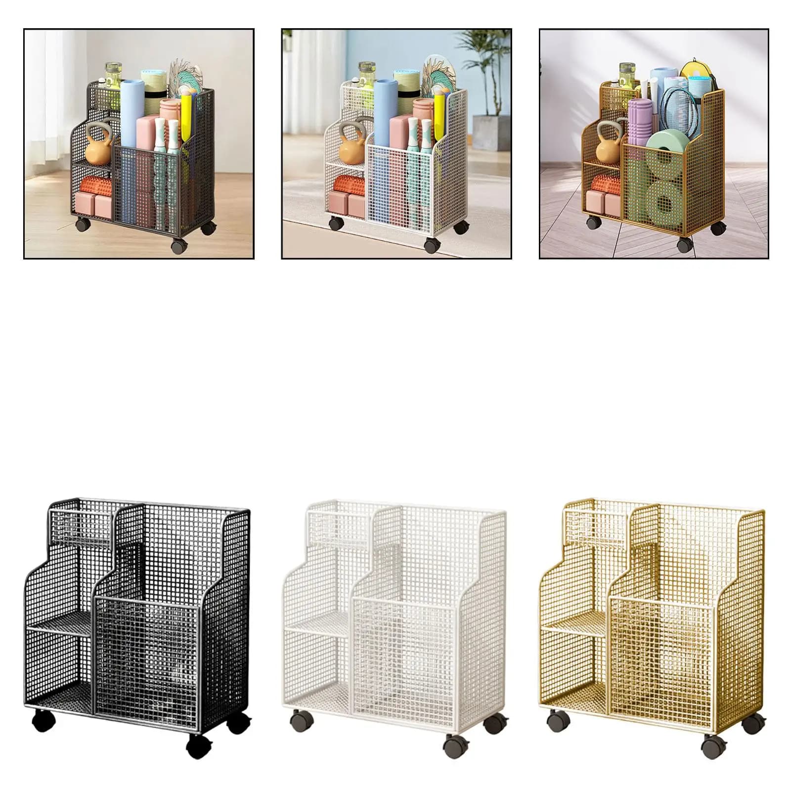 Yoga Mat holders with Wheels, Fitness Equipment Holder for Sports, Training, Foam Rollers, Kettlebell, Resistance Bands