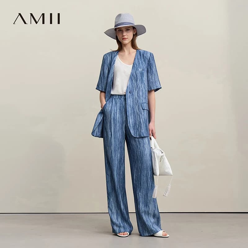 Amii Women's Jacket 2026 Summer New Loose Casual V-neck Single Button Blazer Separate Versatile Wide-leg Women Trousers 12621092