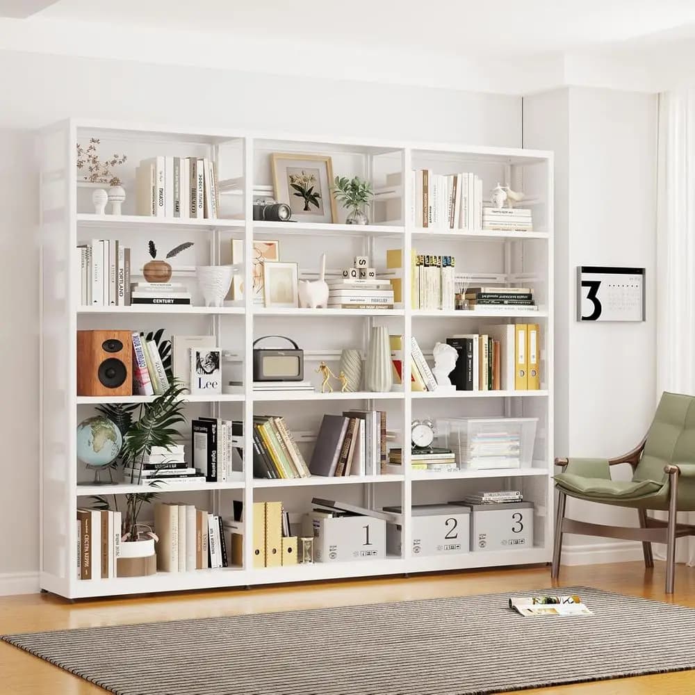 Metal Storage Shelves White Bookcase with 4 Adjustable Shelves,5 Tier Bookshel,Shelving Unit Shel Organizer,Tall Bookshel Shelve
