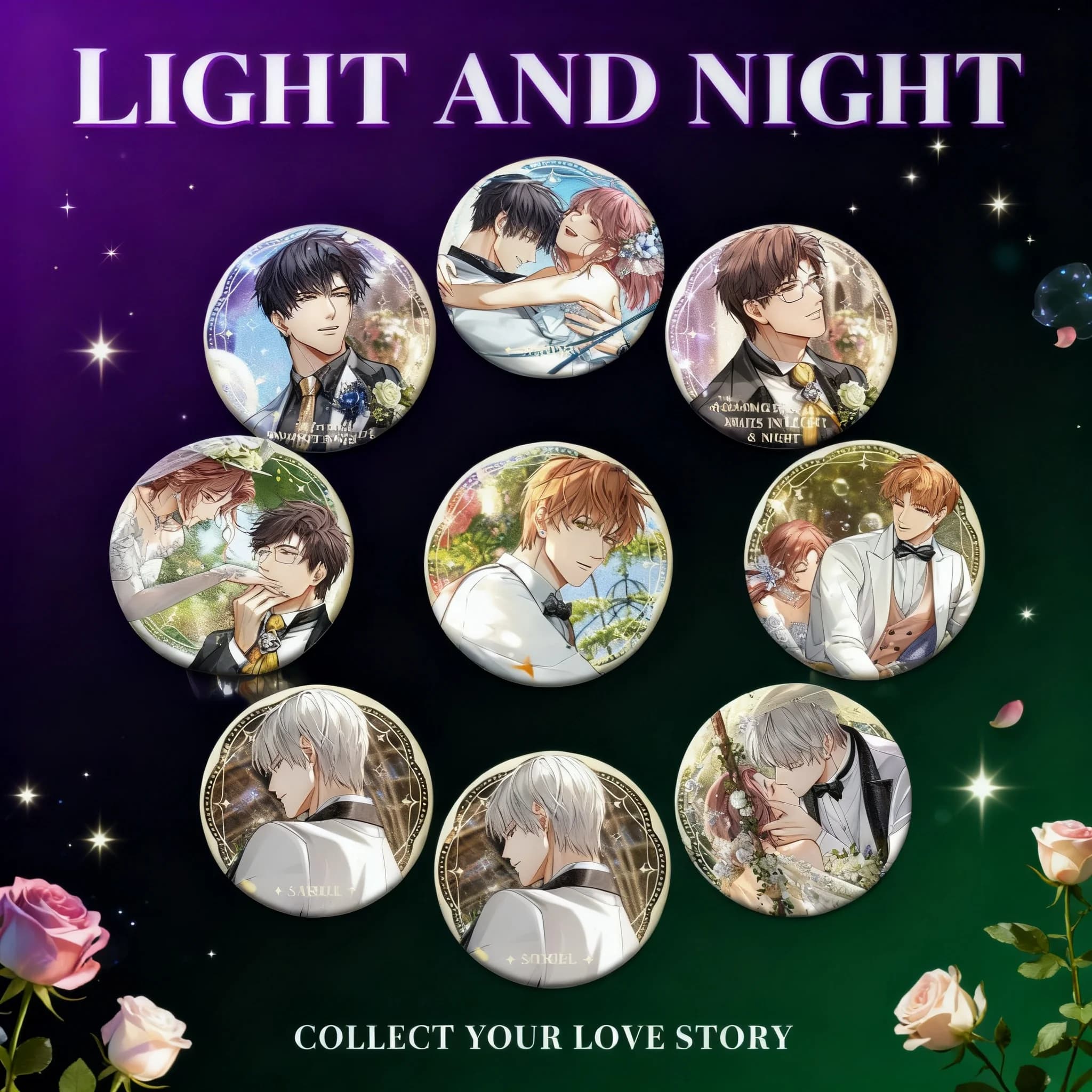 Collezione di Spille in Metallo Smaltato Serie Light and Night Love Prosperity, 58 Pezzi, Merchandise Anime Lu Chen Xiao Yi