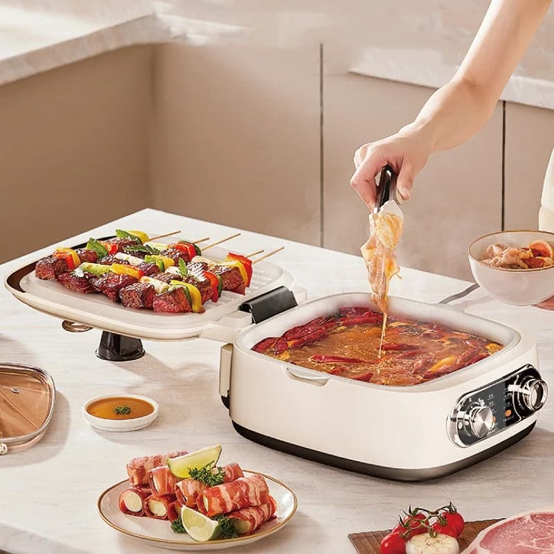 1800W Double-sided Baking Electric Pancake Machine ceramic non-stick Skillet Deepen Hot Pot Multi-Cooker Barbeque Food Steamer