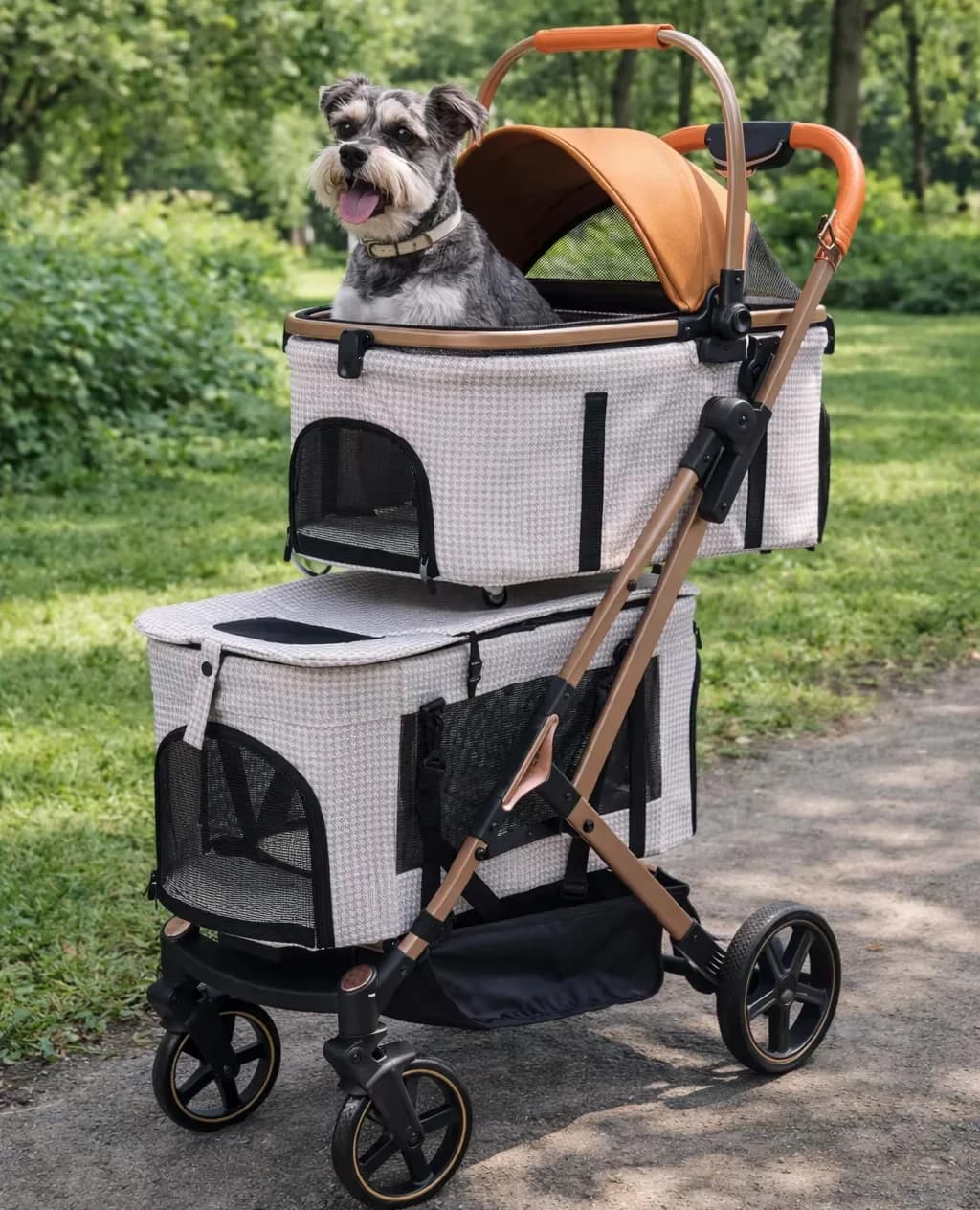 Luxury Foldable Multi Layer Portable Waterproof Breathable Four Wheel Pet Cart