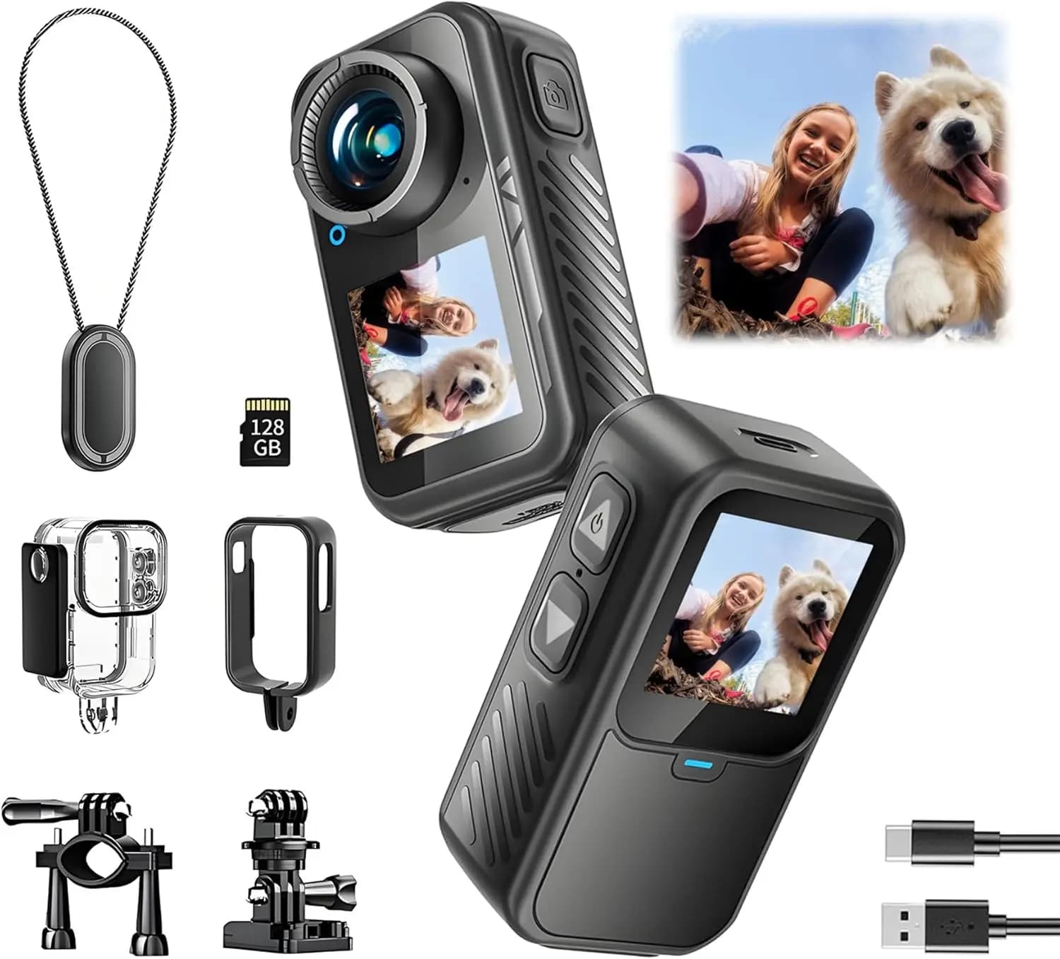 Mini Action Camera 4K with EIS Stabilization, Waterproof and Wearable POV Camera for Sports Adventures