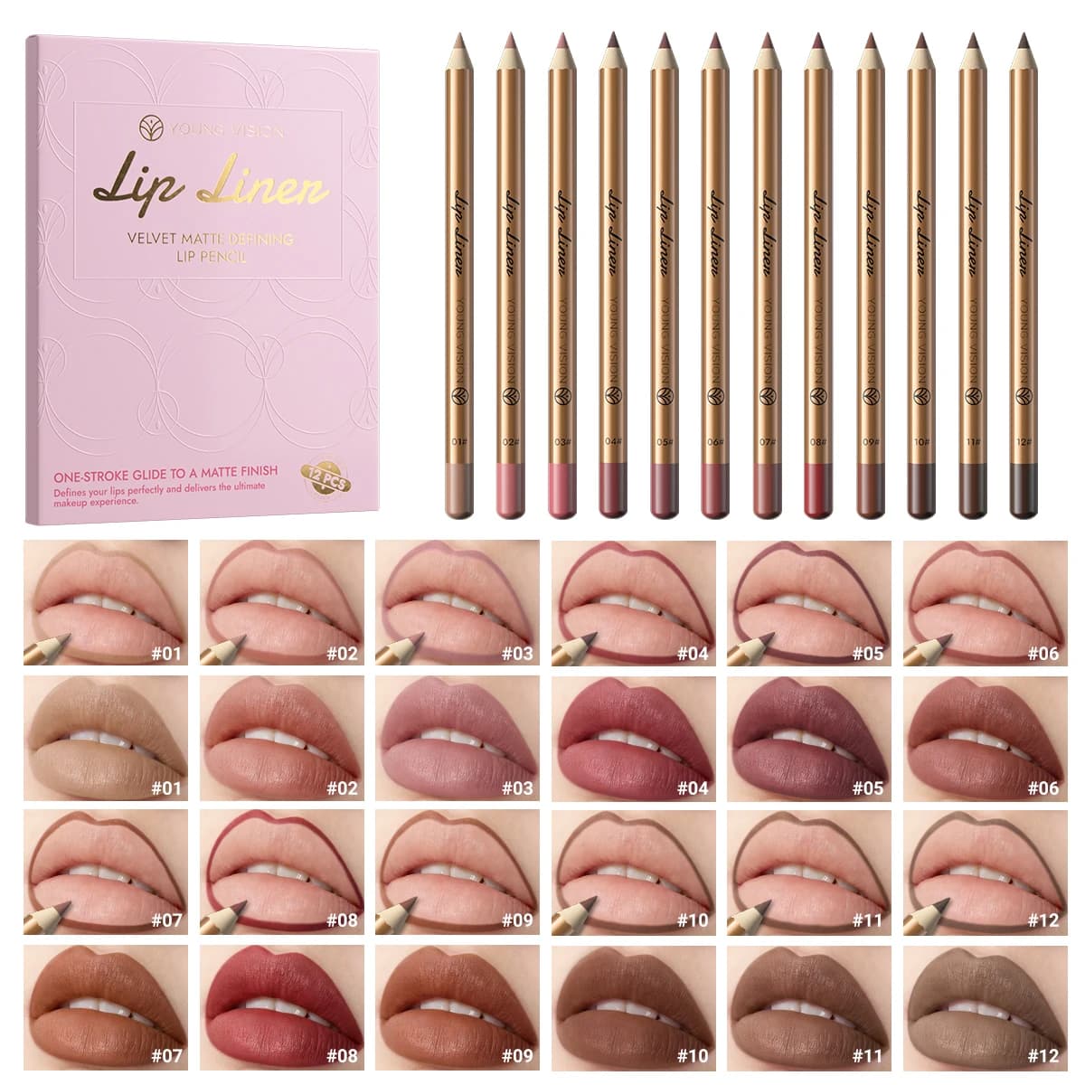 Waterproof Matte Lip Liner and Lipstick Pen Set Long-Lasting Non-Fading Smudge-Proof Lip Pencil for Precise Application