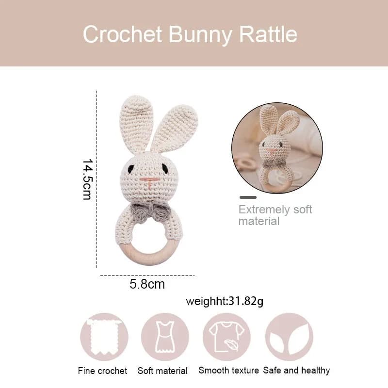 1pc sonagli per bambini Crochet Bunny sonaglio giocattolo anello in legno Baby massaggiagengive roditore Baby Gym sonagli mobili giocattoli educativi per neonati regali