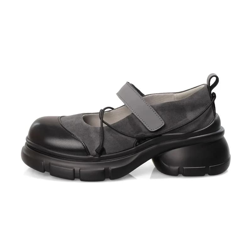 Sandali sportivi Mary Jane da donna con fondo spesso, casual, piatti, neri, carini, con chiusura in velcro, punta tonda, suola in gomma