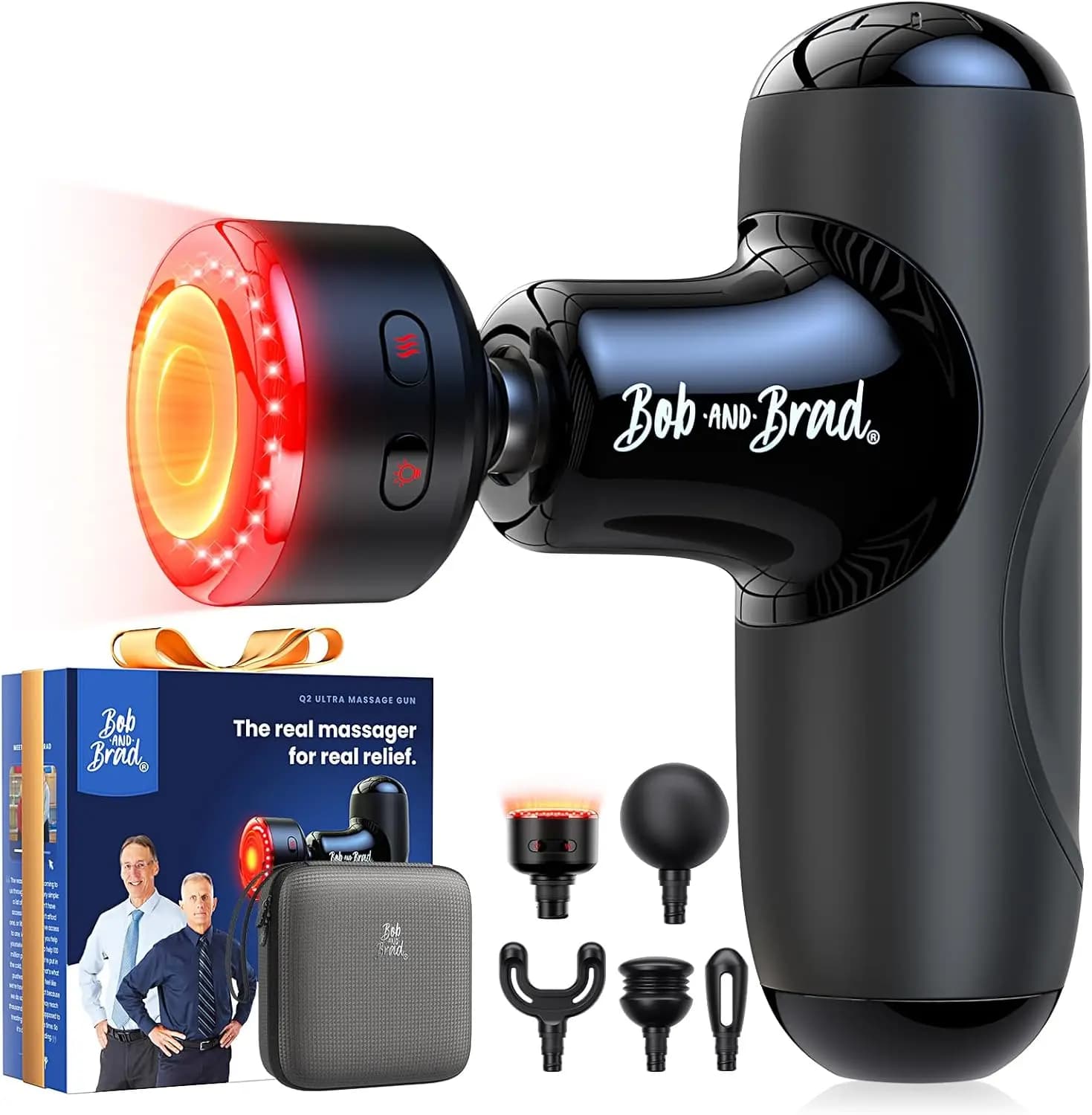 Mini Pistola per Massaggio con Luce Rossa e Calore, Massaggio Profondo dei Tessuti, Portatile, USB-C, Silenziosa 40dB, 5 Testine